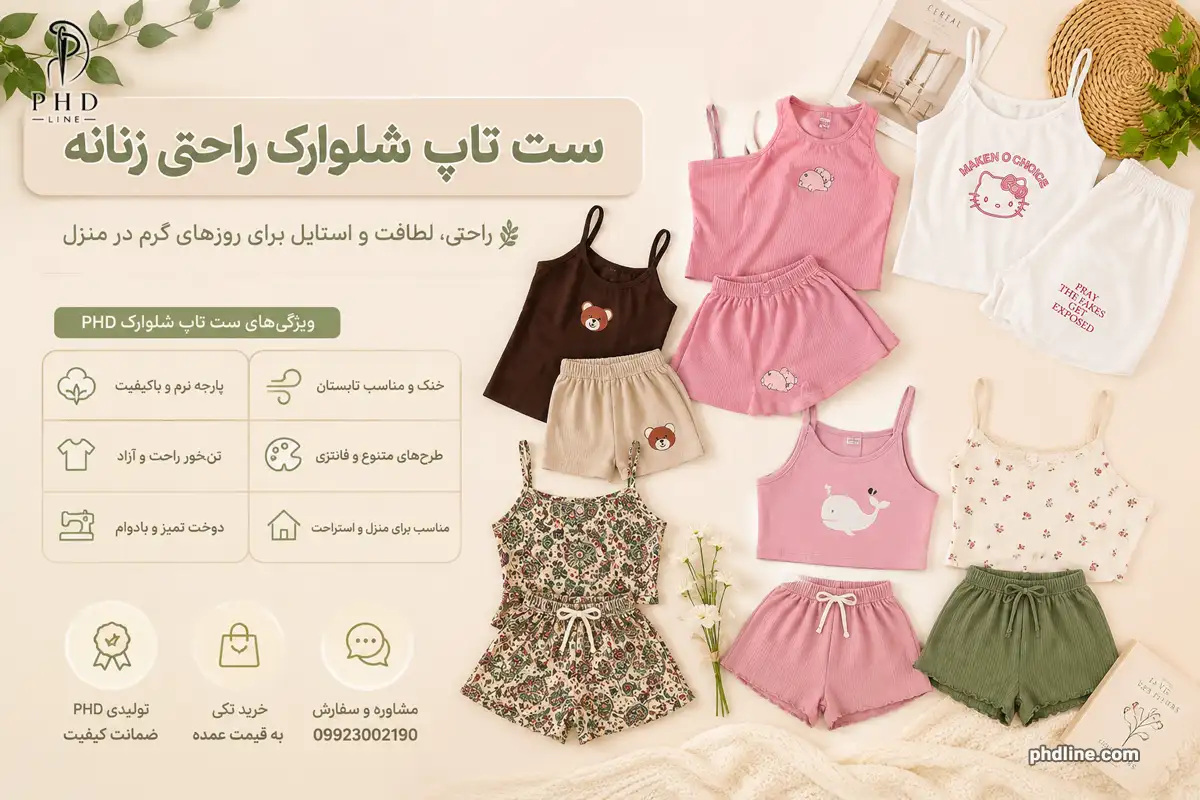 ست تاپ شلوارک راحتی زنانه