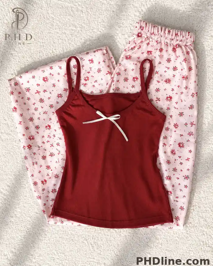 0a (5) ست تاپ شلوار Pink flower - تصویر 1
